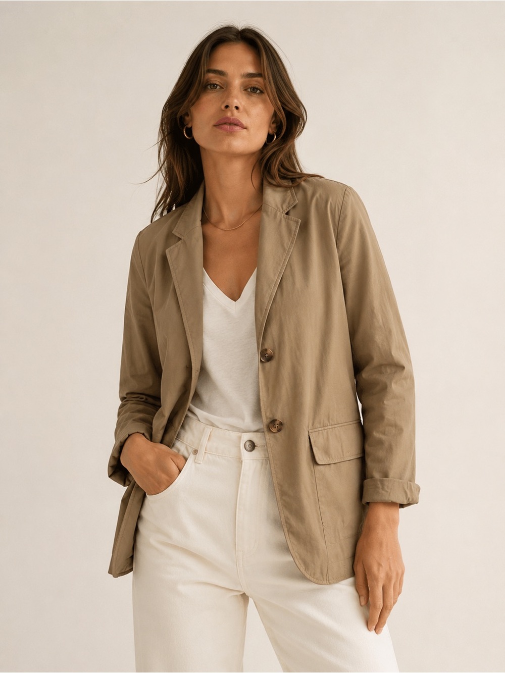 Zara Brown / green light khaki STRAIGHT CUT POCKET BLAZER. Size XS-S